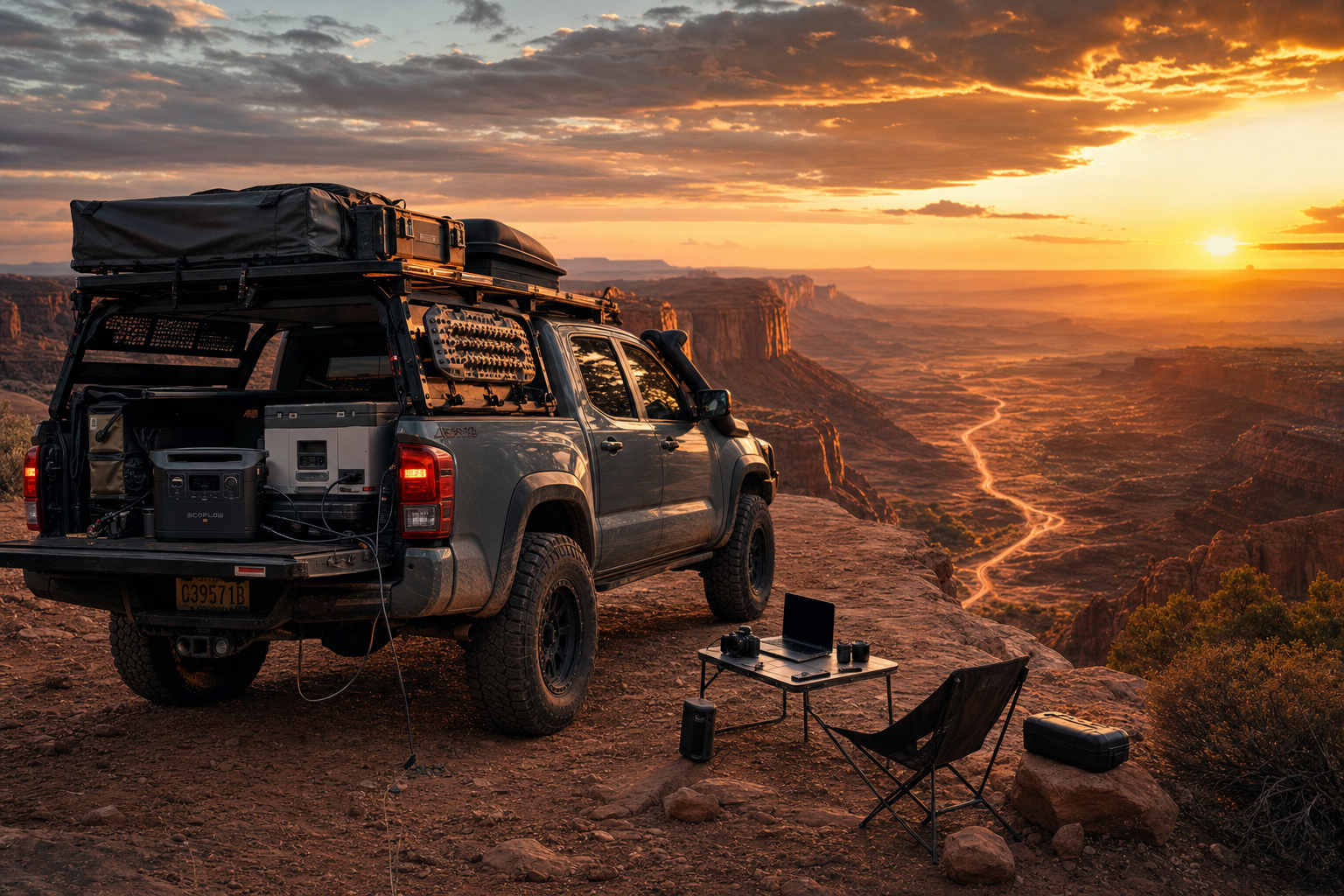Overlanding truck with portable power station